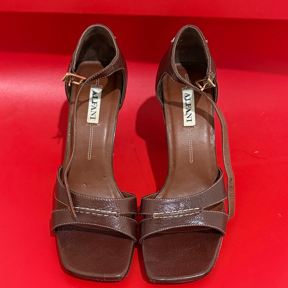 Brown Leather Ankle-Strap Heels